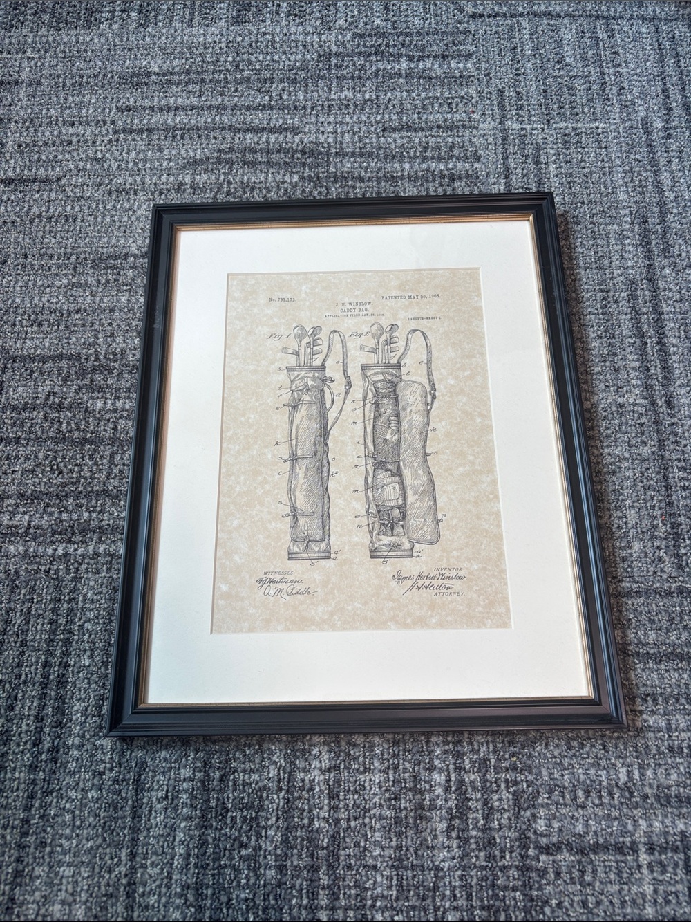 Framed Vintage Patent Art Print - Golf Bag Illustration